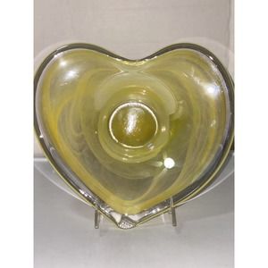 Murano Lavorazione Italy Art Glass Yellow Heart Shaped Bowl 10”